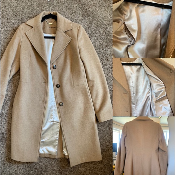 Calvin Klein Wool-Blend Button Front Coat in Camel size 2 - Picture 1 of 15